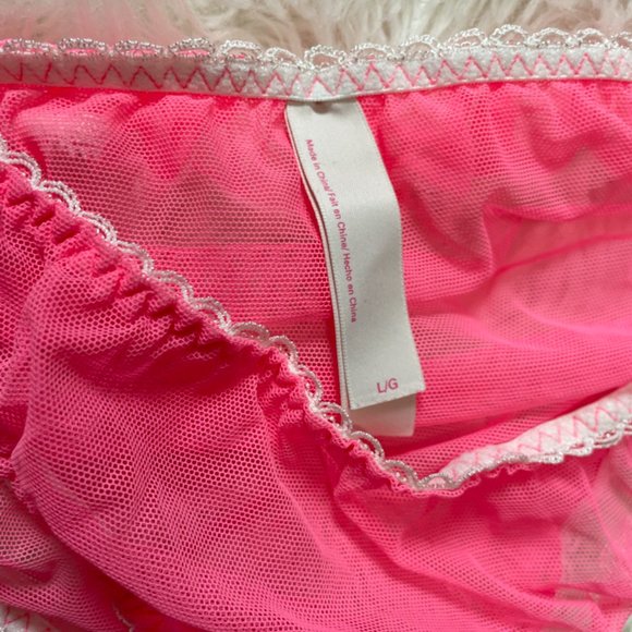 NWOT Victoria's Secret Pink Sheer Mesh Babydoll Set lace ruffle trim, bows Large - Picture 2 of 14